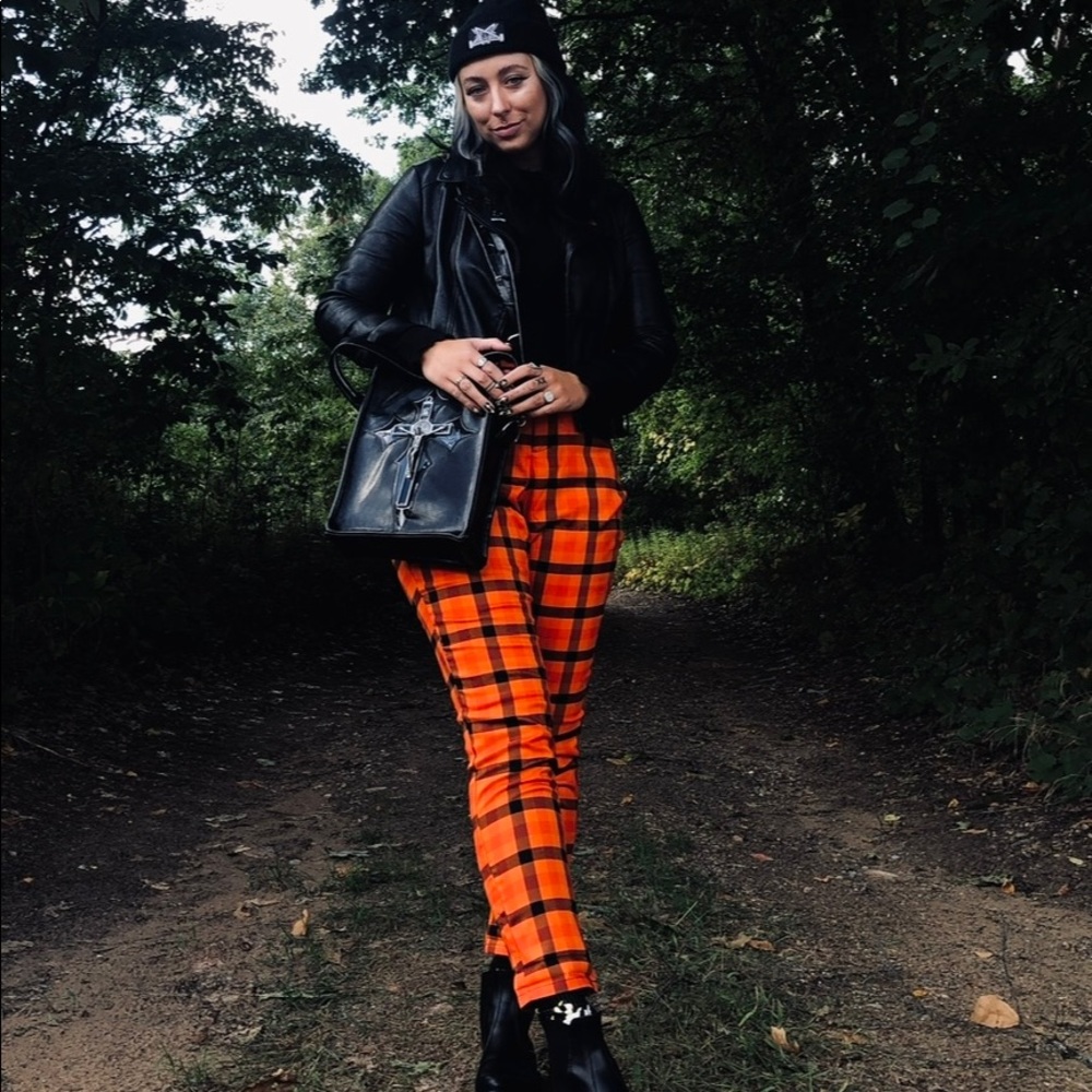 Candy corn plaid pants